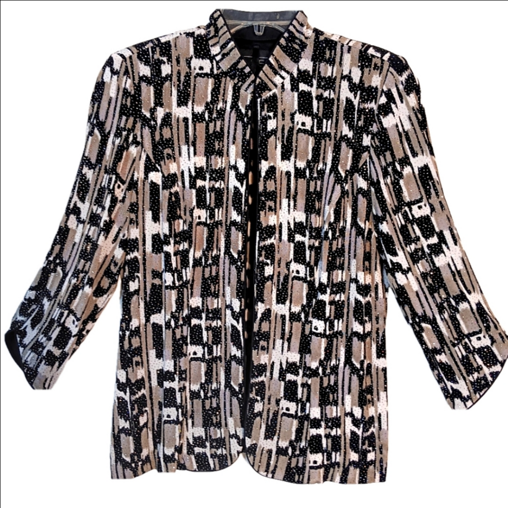 Alex Evenings Jacket Size S Mandarin Collar‎ Sparkling Glitter 3/4 Sleeve